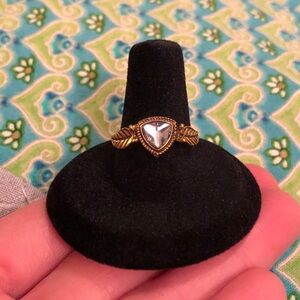 Golden Leaf With Rhinestone Diamond Shape Design Ring